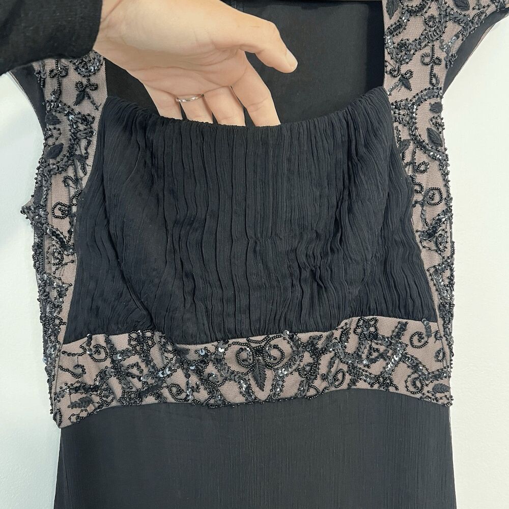 Tadashi Collection Black Nude Beaded Silk Chiffon Evening Maxi Gown Dress Size 8 - Picture 9 of 13